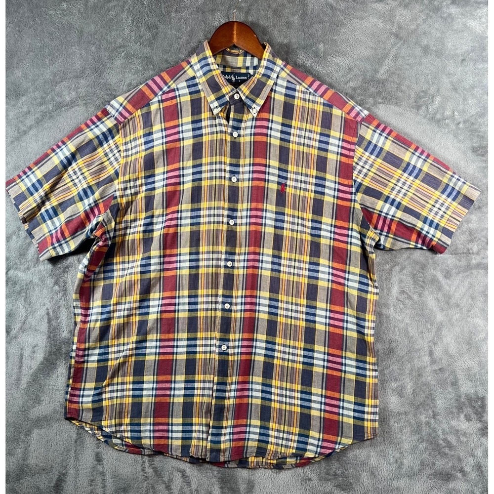 Vintage Polo Ralph Lauren Shirt Mens XL Blaire Indian Madras Plaid Short Sleeve